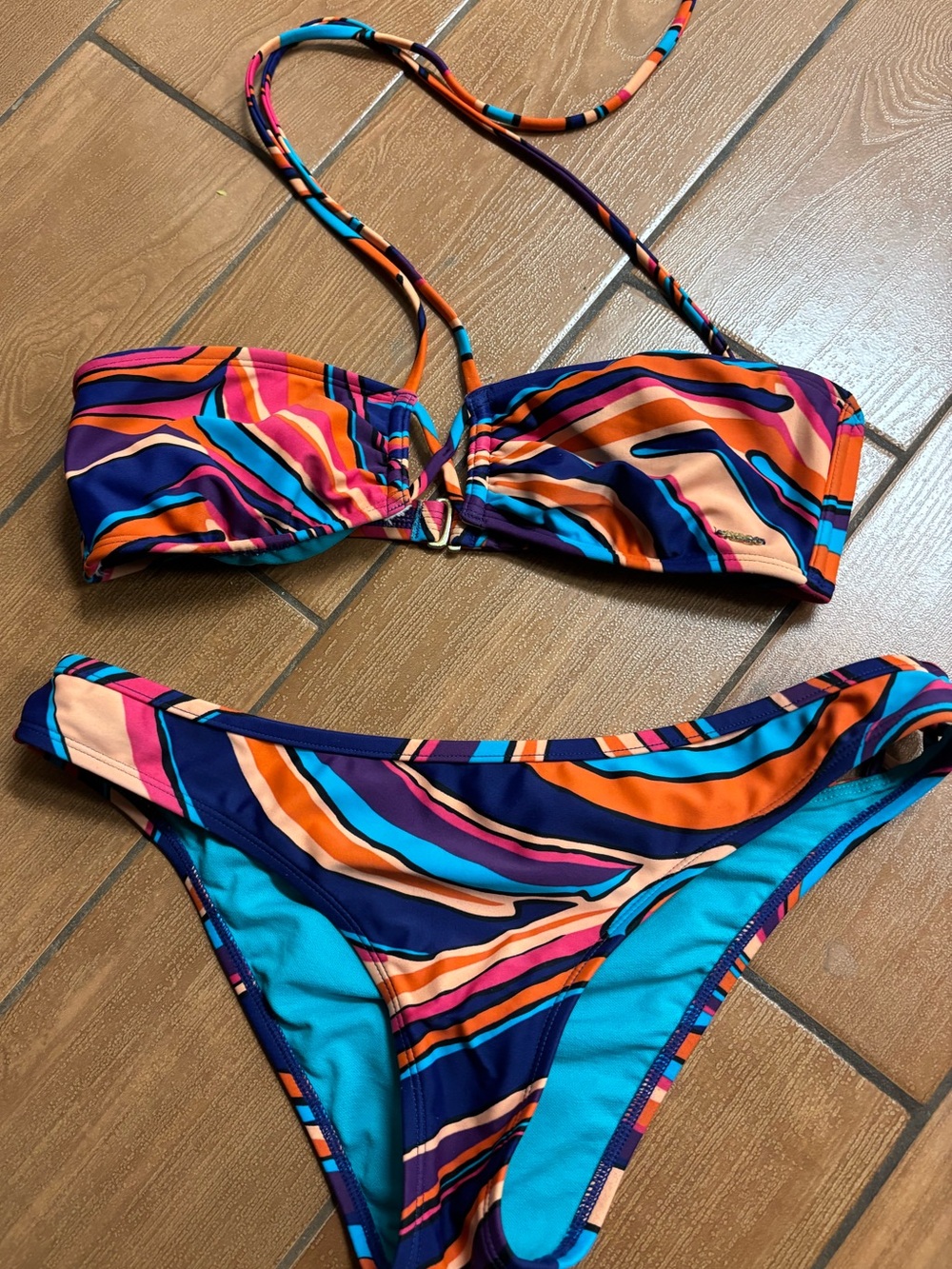 Roxy Women's Blue Orange Purple Pink Patterned Bandeau Bikini